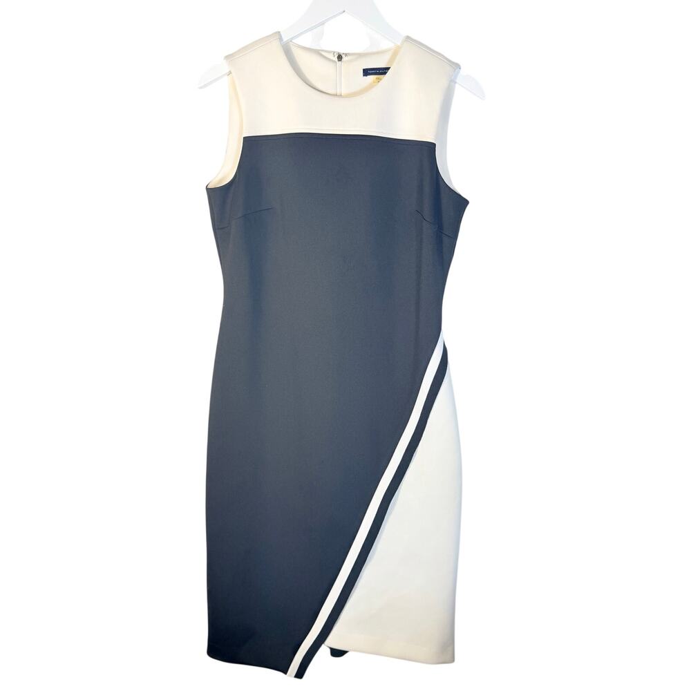 Tommy Hilfiger Color-block Asymmetrical  Scuba Sheath Dress Size 8 Black White